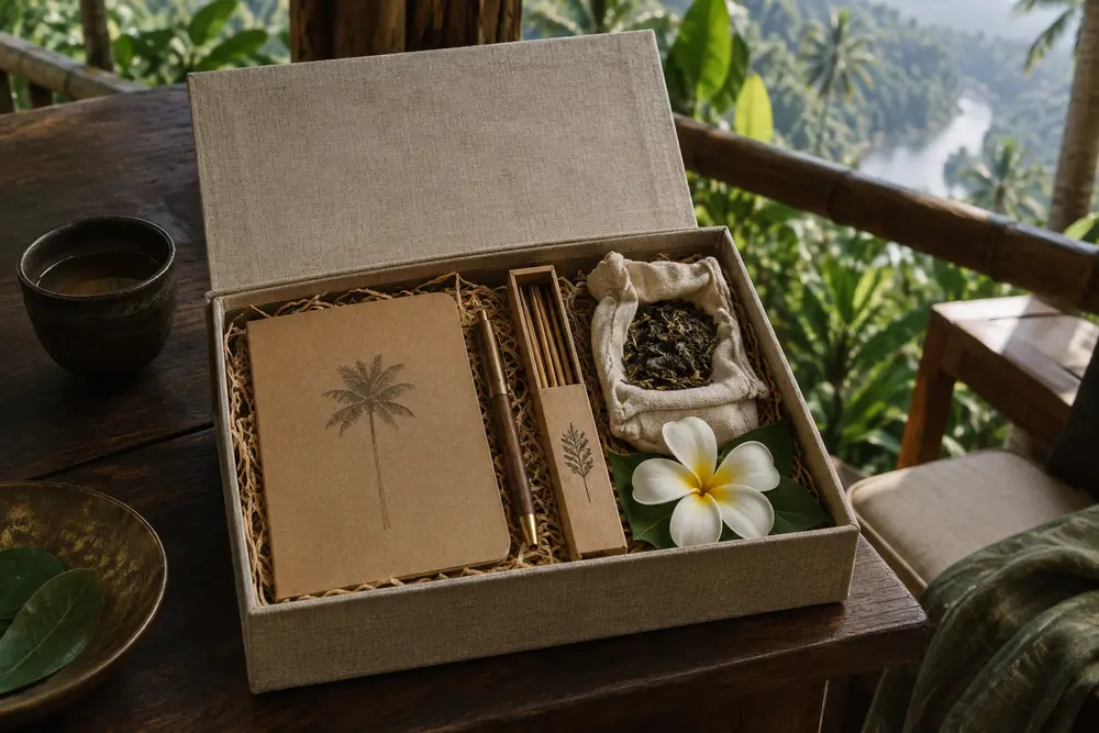 Welcome box с тетрадью, чаем и цветком